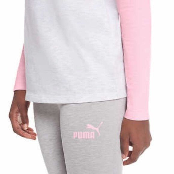 PUMA 3pc Girl's‎ Set: Vest, Shirt & Leggings ~ Pink White Gray X-Small 5/6 NWT - Picture 6 of 8